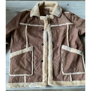 Real‎ Leather Suede Shearling Lined Jacket Brown Suede Sherpa Trucker